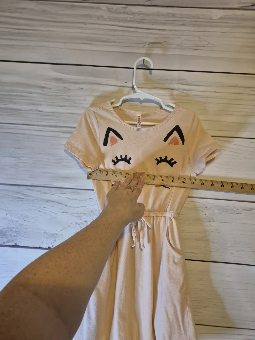fabkids Peach Cat Face Drawstring Waist Knit Dress
